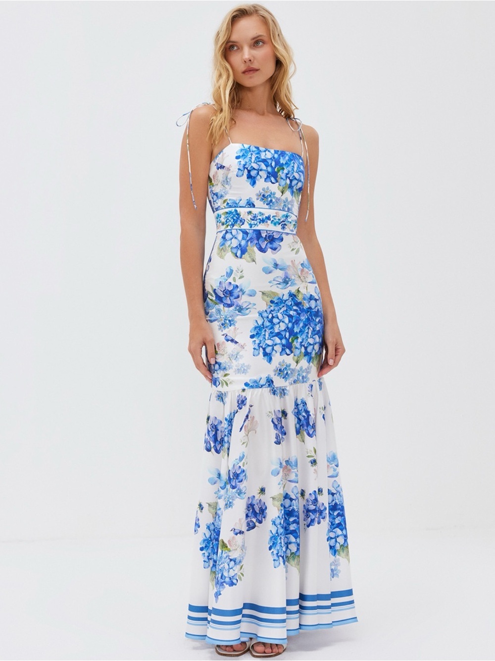 YVON Jacinte Silk Maxi Dress in Bluebird Reveri Small